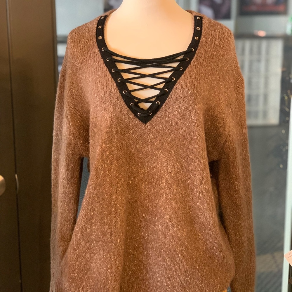 Mocha Lace up Sweater